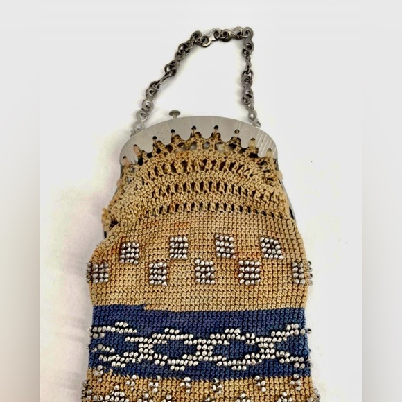 Beautiful Antique Crochet Beaded Metal Clasp Miniature Reticule Coin Purse 4"x3" - Picture 7 of 7